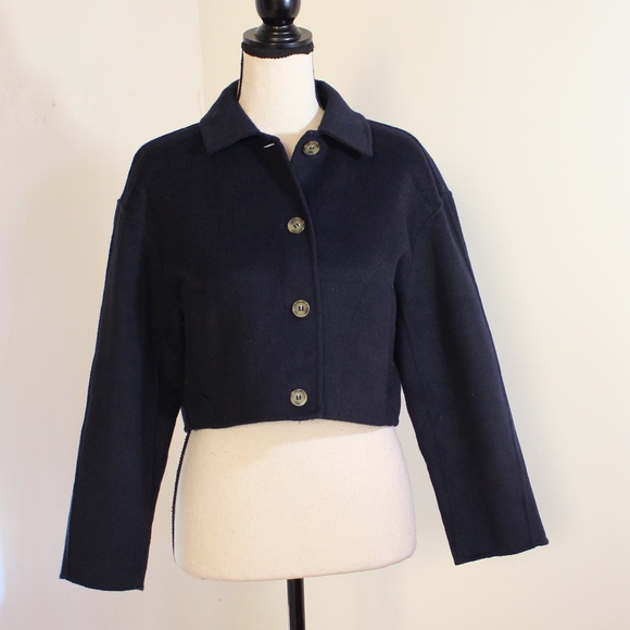 Zara,  cropped wool blend Coat Navy blue color - Picture 2 of 11